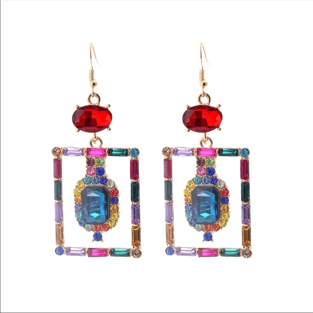 Multi Colored Crystal Dangling Earrings - image 3